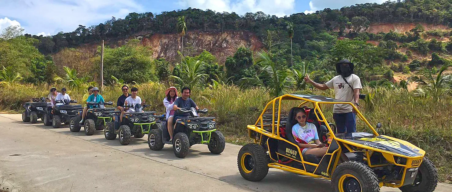 Riders exploring tropical trails by ATV on a two-hour tour of Samui Island