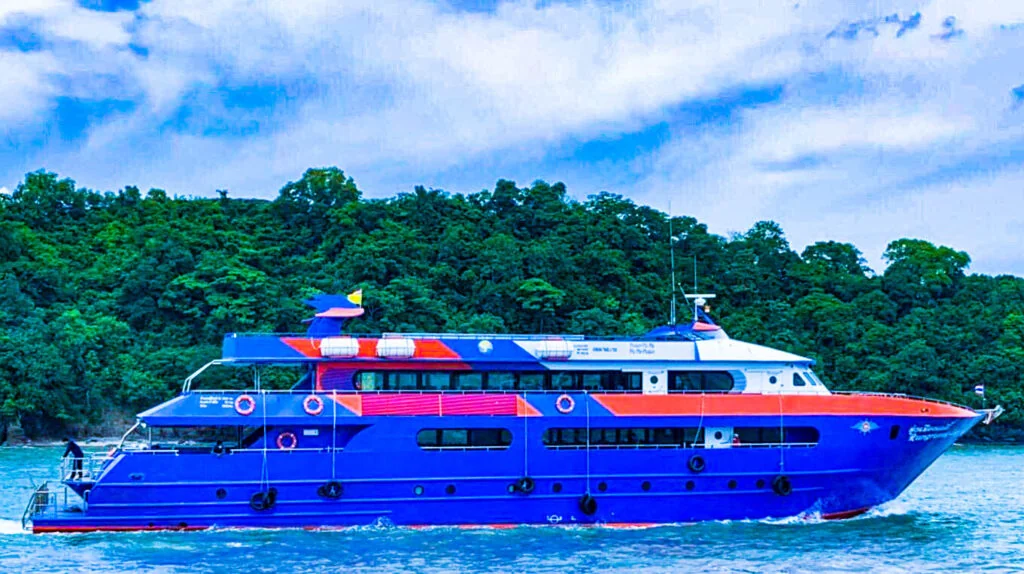 Chureang Ferry departing Rassada Pier in Phuket, heading to Phi Phi Island on calm blue waters