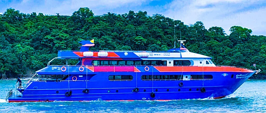 Chureang Ferry departing Rassada Pier in Phuket, heading to Phi Phi Island on calm blue waters