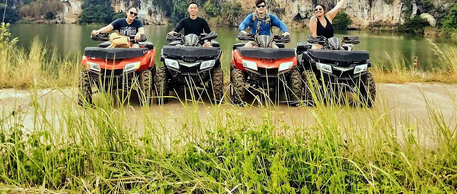 ATV rider on jungle trail followed by elephant trekking adventure in Krabi, Thailand