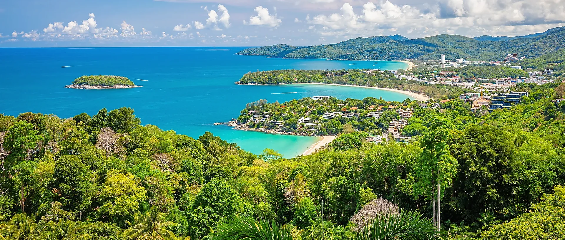 Panoramic coastal scenery from Karon Viewpoint on a Phuket city tour