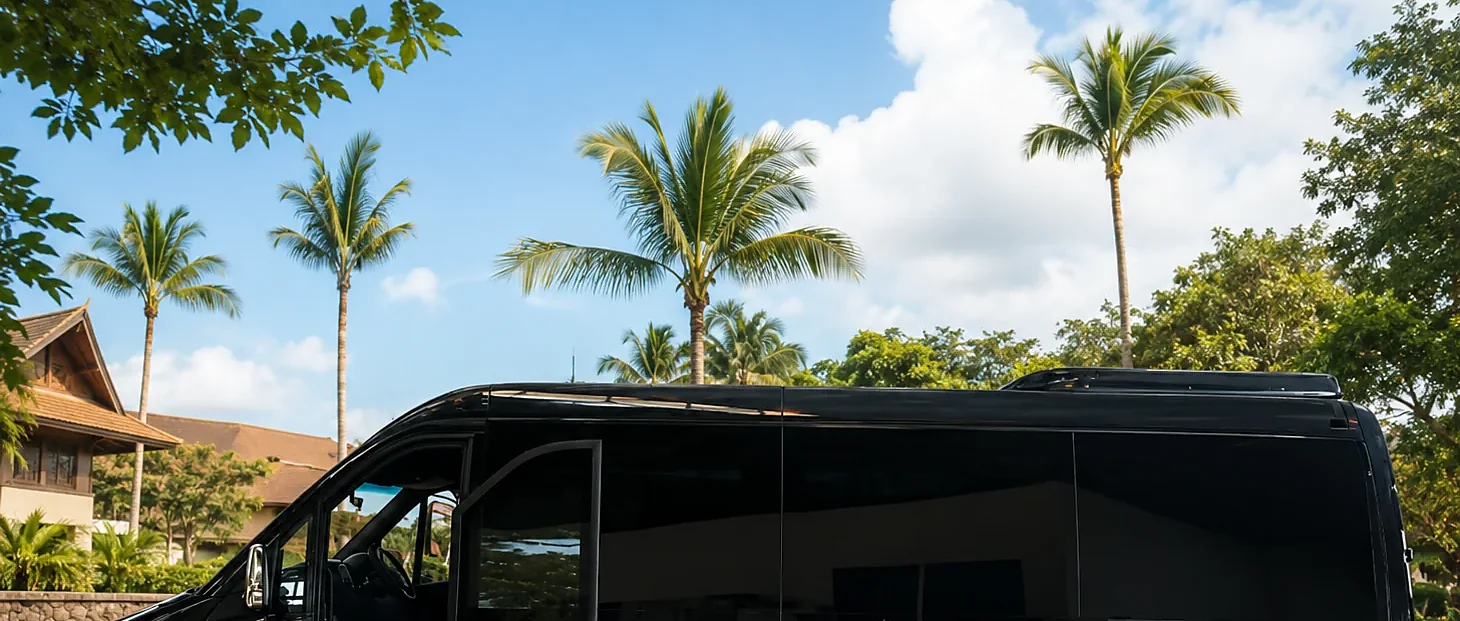 Mercedes Benz Sprinter van available for private charter in Phuket, offering full-day transfers up to 12 hours