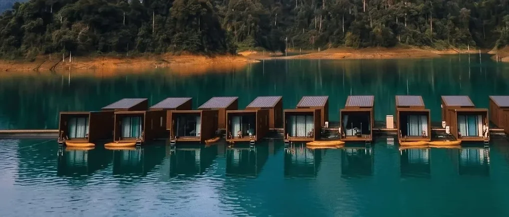 Floating raft house accommodation on Cheow Lan Lake in Khao Sok