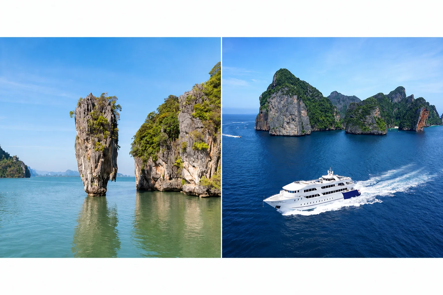 Turquoise waters and limestone cliffs at Phi Phi and James Bond Islands on a Phuket duo day excursion
