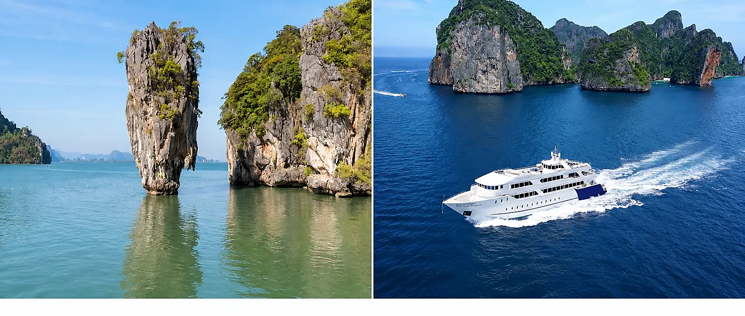Turquoise waters and limestone cliffs at Phi Phi and James Bond Islands on a Phuket duo day excursion
