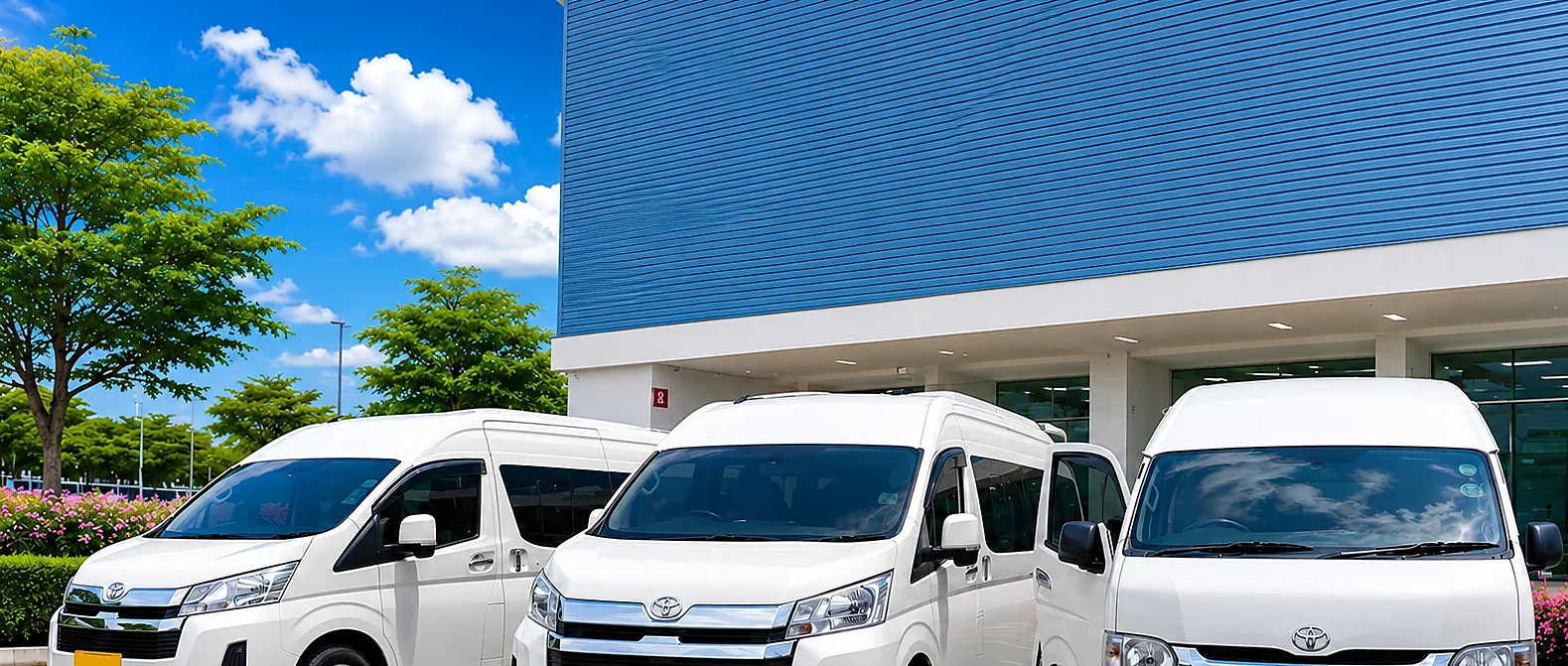 Clean white van for hotel to Phuket Fantasea round-trip transfer, serving Zone 4 local pickup areas