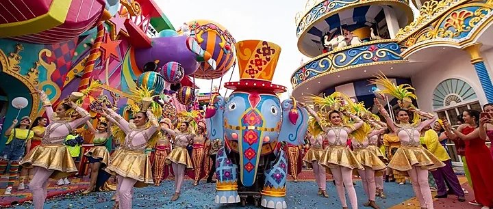 Dazzling carnival magic show performance with colourful stage lights and live entertainment in Phuket