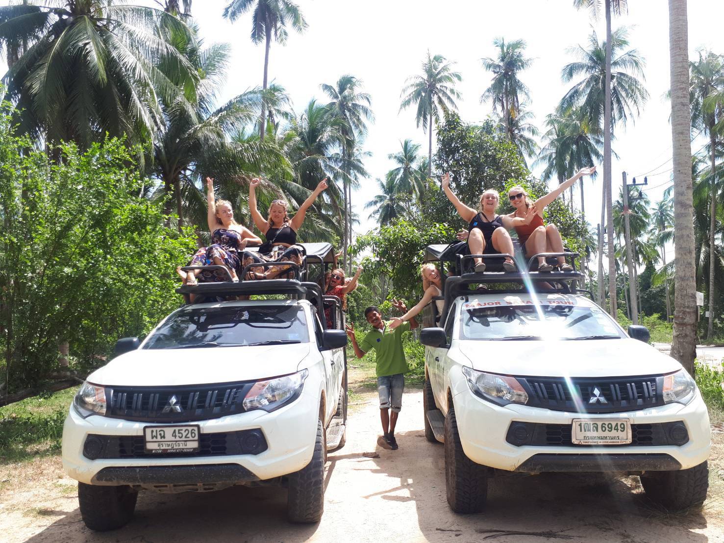 Open-top safari jeep exploring the lush jungle of Samui Island